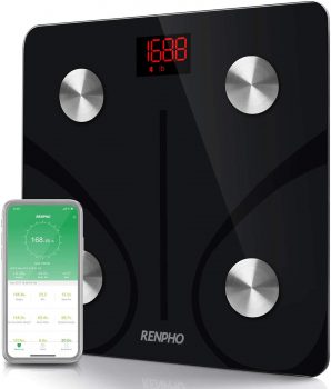 RENPHO Bluetooth Body Fat Scale Smart BMI Scale Digital Bathroom Wireless Weight Scale, Body Composition Analyzer with Smartphone App 396 lbs – Black
