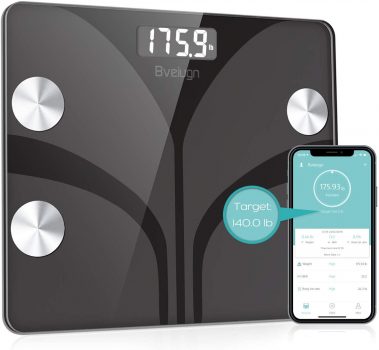 Body Fat Scale, Bveiugn Smart Wireless Digital Bathroom BMI Weight Scale, Body Composition Analyzer Health Monitor with Tempered Glass Platform Large Digital Backlit LCD with Smartphone App